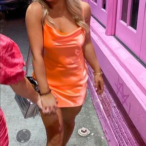 Silky bright orange mini dress